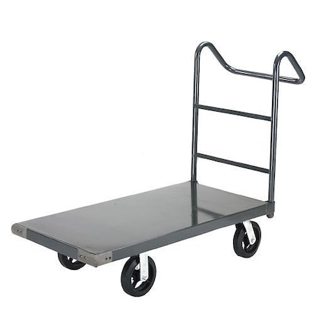 Global Industrial Platform Truck w/Steel Deck, 8 Rubber Casters with Ergo Handle, 72 x 36, 2400 Lb. Capacity 952138E